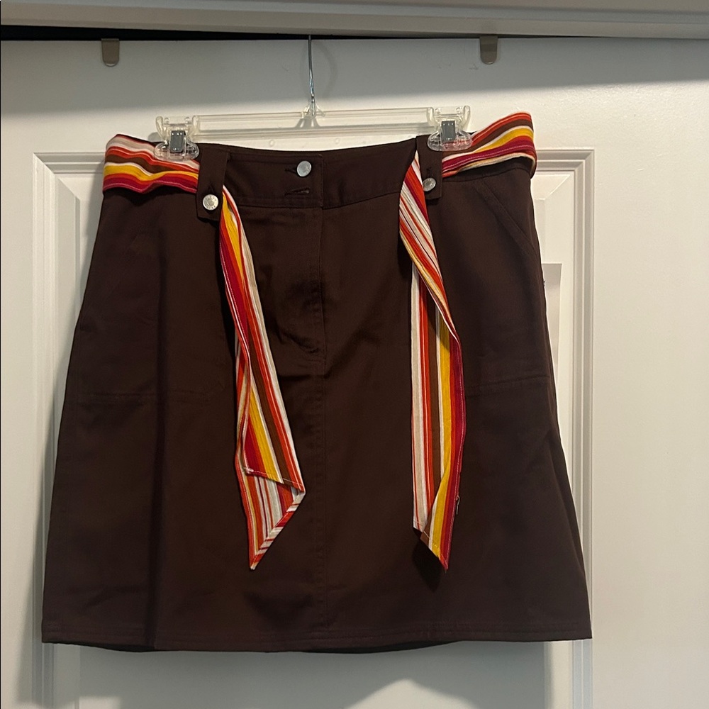 NWT.  Misses Brown Skort with Multicolor Striped Sash/Belt